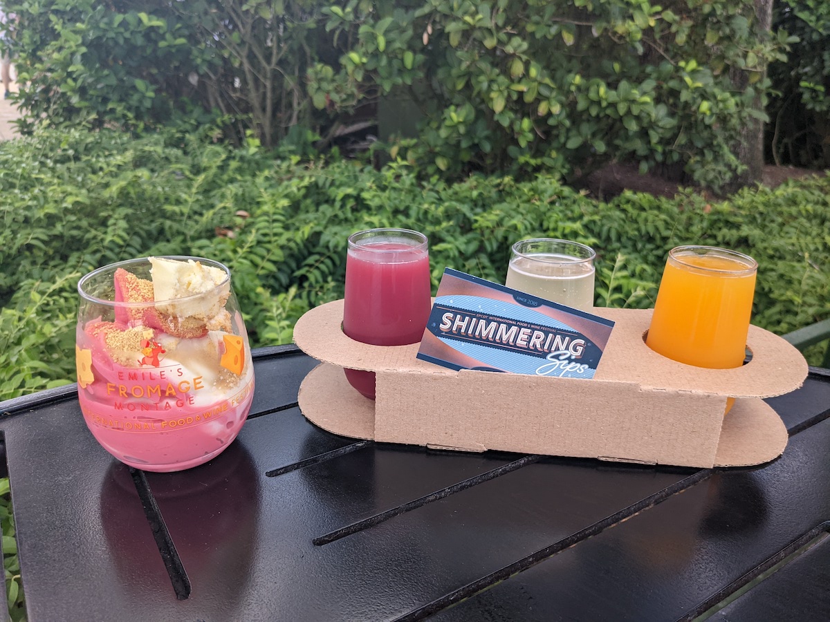 Cheesecake and drinks at Shimmering Sips at the EPCOT Food and Wine Festival - Frayed Passport