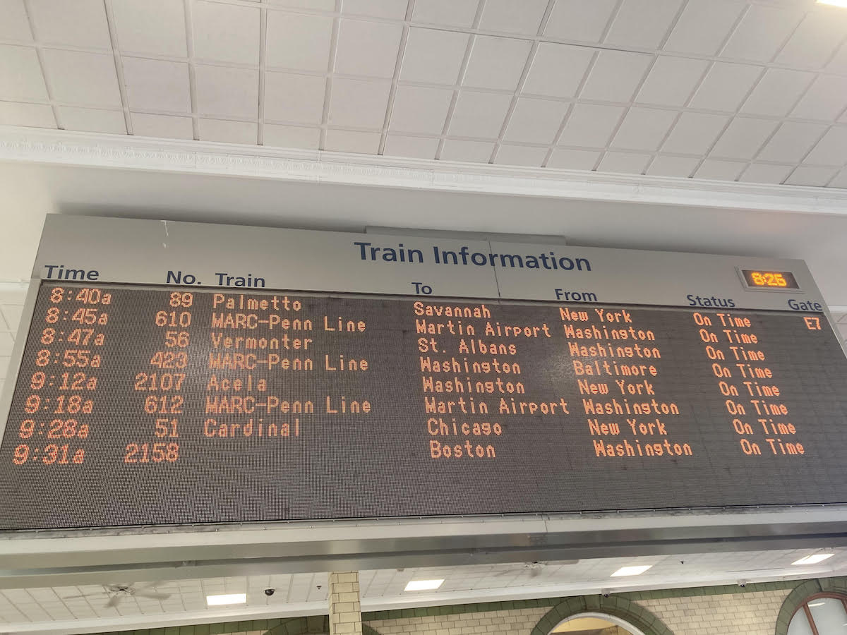 Locomotive Breath: Jethro Tull in Indianapolis Amtrak train station departure board in Baltimore - Frayed Passport
