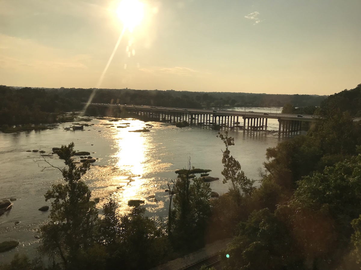 View from Amtrak auto train along the James River in Richmond, VA - Frayed Passport