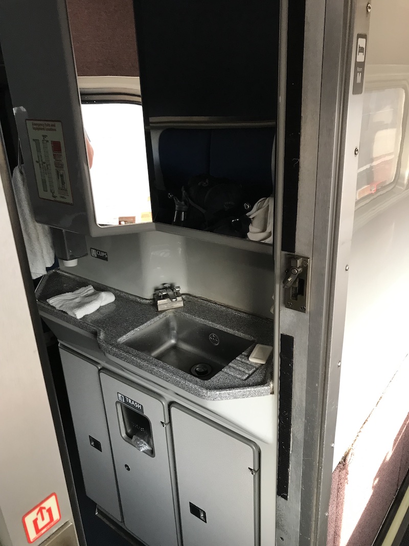 Part of the bathroom in the sleeper car on the Amtrak auto train - Frayed Passport