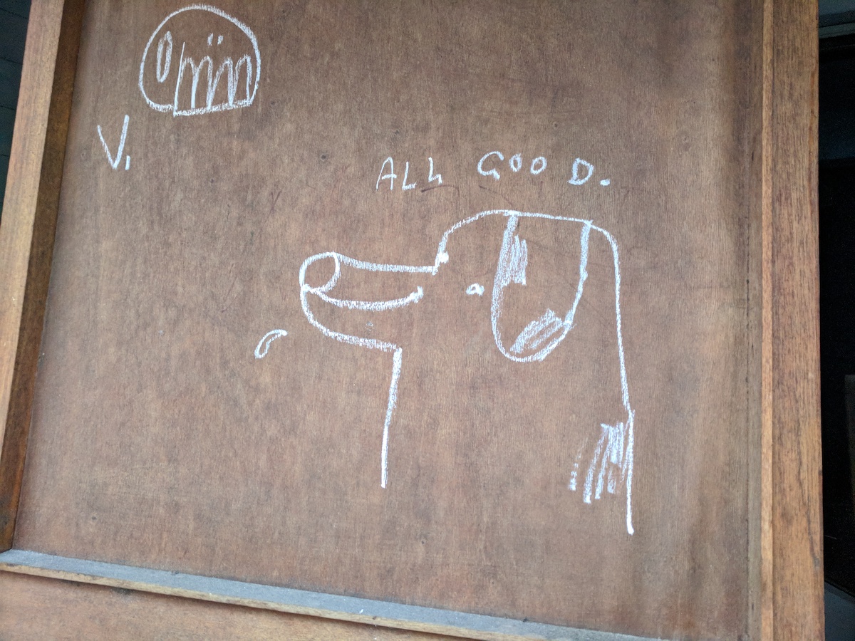 Street art of a dog saying 