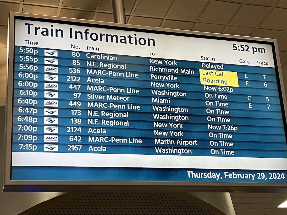 Riding Amtrak's Silver Meteor: Overnight to Jacksonville and Back - Departure Board - Frayed Passport