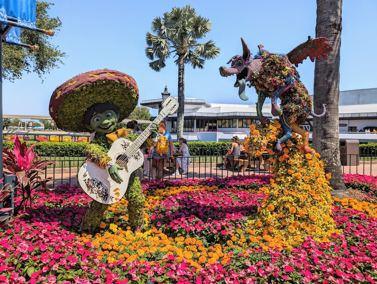 EPCOT International Flower & Garden Festival 2024: Bonsai, Butterflies & Tons of Fun - Miguel and Dante Coco Topiaries in Mexico - Frayed Passport