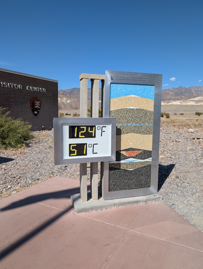 Visitors Center Temperature Showing 124 Degrees - Can You Visit Death Valley National Park in the Summer? We Did! - Frayed Passport