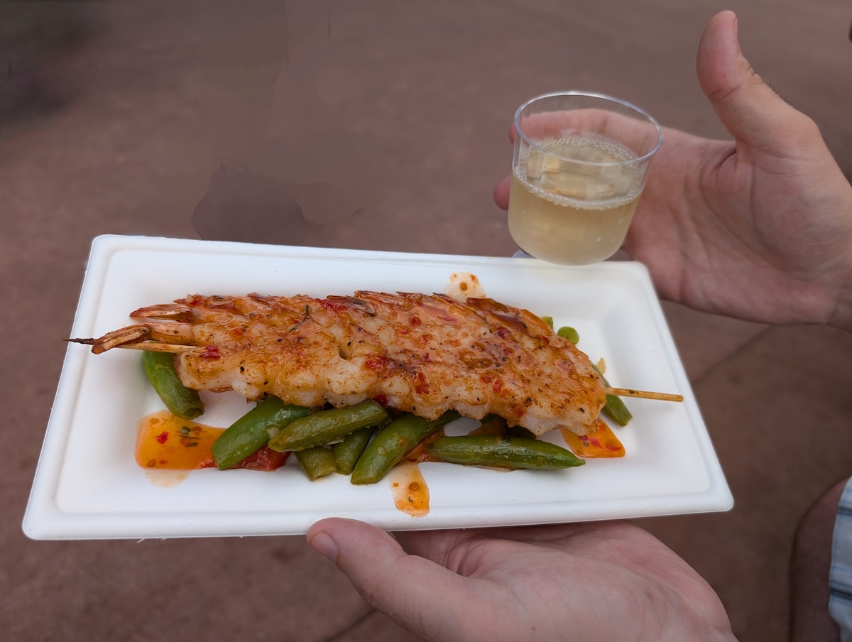 EPCOT Food & Wine Festival 2024: Pickle Milkshakes, Aloe Blacc, and Fireworks - Grilled Bushberry Spiced Shrimp Skewer - Frayed Passport