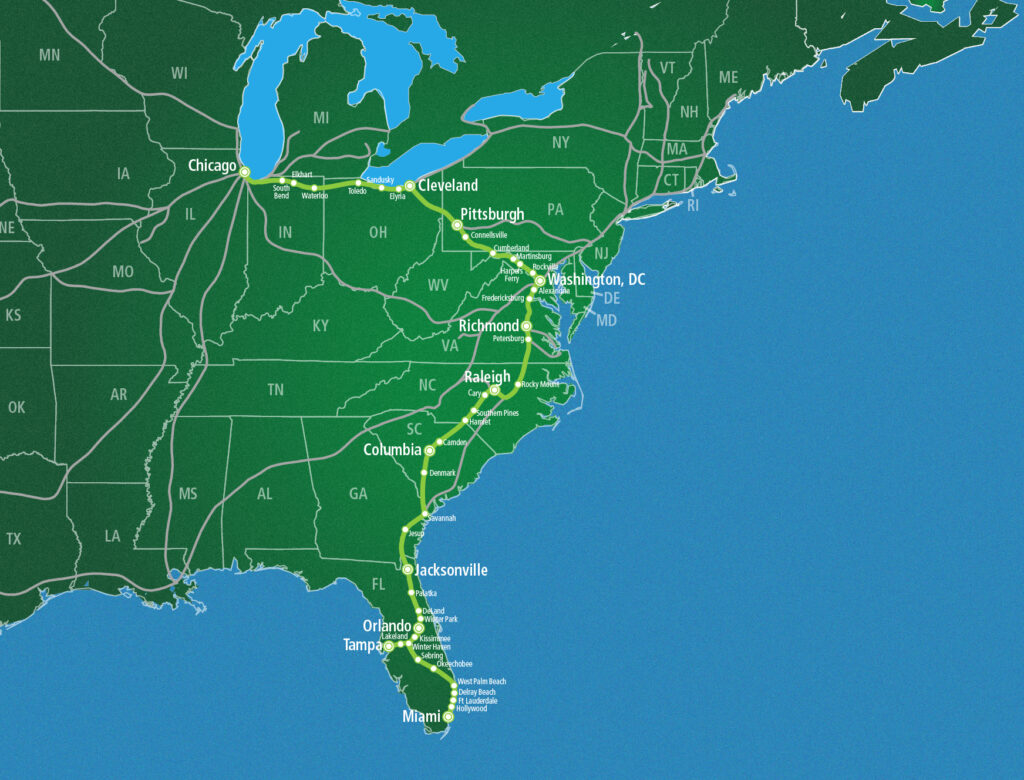 Route Map - Amtrak Revives the Floridian: A One-Seat Ride Between Chicago and Miami - Frayed Passport