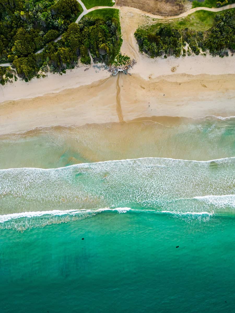 a beach with a body of water