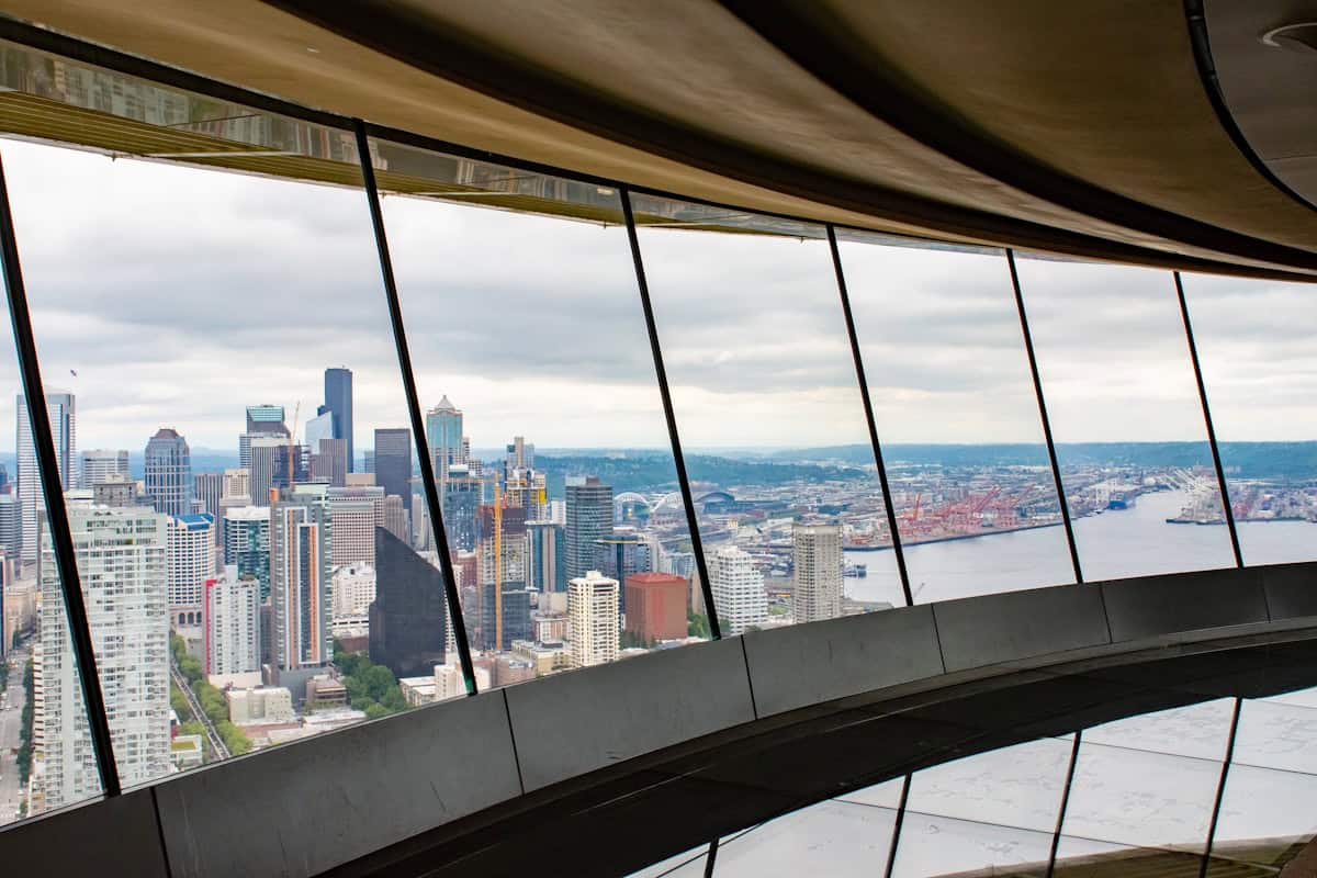 a view of a city from a tall building