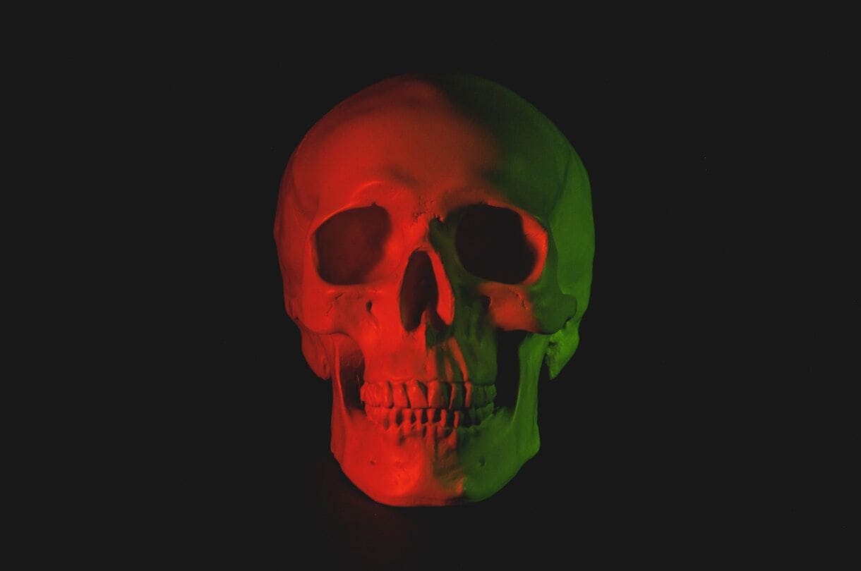 The Red Ghost of Arizona - Frayed Passport - skull head bust with LED light